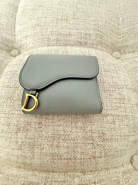 Christian Dior Handbags - Christian Dior Blue Gray Leather Saddle Compact Wallet Gold D Charm, Dior Paris